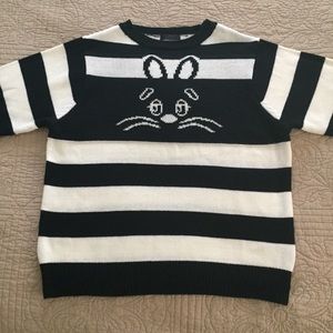 Hidden Bunny Cartoon Sweater in White & Black